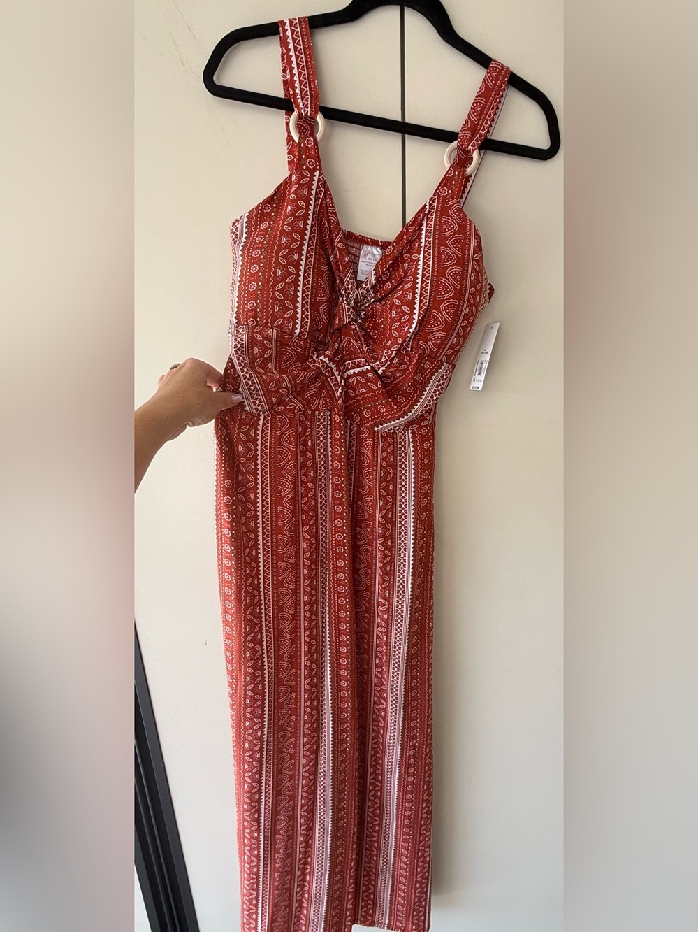 No Boundaries Burnt Orange Printed Maxi Dress with V-Neck